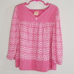 Faded Glory Pink/White LS Tunic - 10-12
